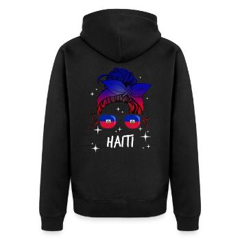 Haiti - Unisex Premium Bio Zip Hoodie - Schwarz - Hinten - Nico (187cm)