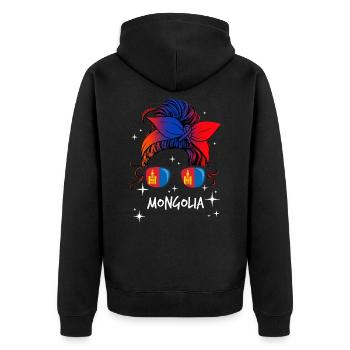 Mongolia - Unisex Premium Organic Zip Hoodie - black - Back - Nico (187cm)