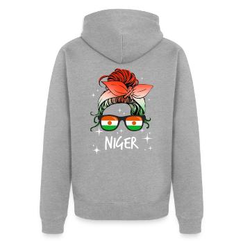 Niger - Unisex Premium Organic Zip Hoodie - heather grey - Back - Nico (187cm)