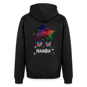 Namibia - Unisex Premium Organic Zip Hoodie - black - Back - Nico (187cm)