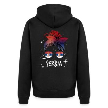 Serbia - Unisex Premium Organic Zip Hoodie - black - Back - Nico (187cm)
