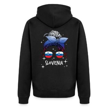 Slovenia - Unisex Premium Organic Zip Hoodie - black - Back - Nico (187cm)