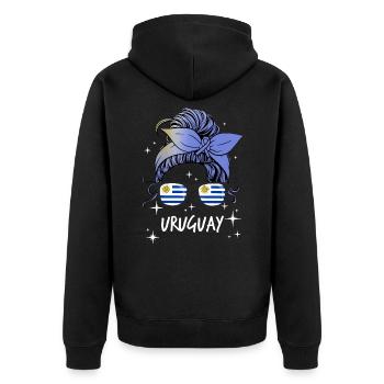 Uruguay - Unisex Premium Organic Zip Hoodie - black - Back - Nico (187cm)