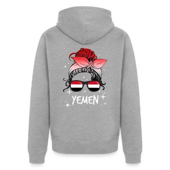 Jemen - Unisex Premium Bio Zip Hoodie - Grau meliert - Hinten - Nico (187cm)