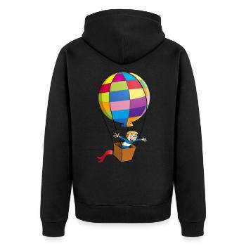 Cheerful boy in a colorful hot air balloon. - Unisex Premium Organic Zip Hoodie - black - Back - Nico (187cm)