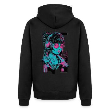 Casque Fille Femme Musique Son Beat Rose Néon - Veste à capuche bio Premium Unisexe - noir - Dos - Nico (187cm)