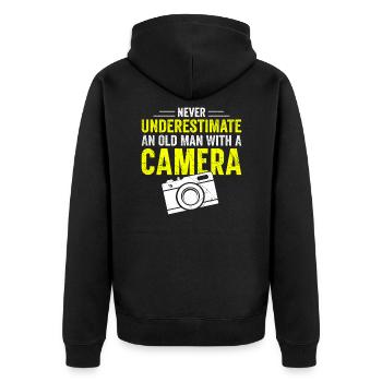 Never underestimate an old man with a camera - Unisex Premium Organic Zip Hoodie - black - Back - Nico (187cm)