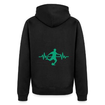 Herzschlag - Soccer / Sportverein Kicker Fußball - Unisex Premium Bio Zip Hoodie - Schwarz - Hinten - Nico (187cm)