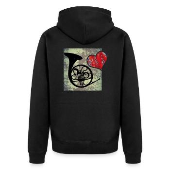 I love horn. bugle. Vintage - Unisex Premium Organic Zip Hoodie - black - Back - Nico (187cm)