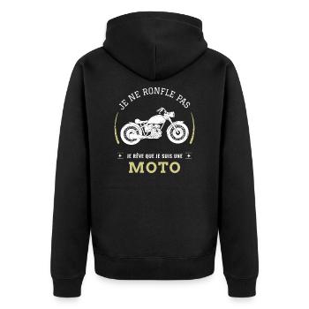 Je ne ronfle pas je rêve que je suis une moto - Veste à capuche bio Premium Unisexe - noir - Dos - Nico (187cm)