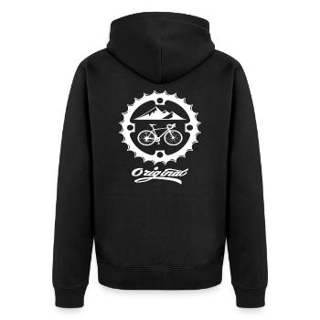 Rennrad Radsport Retro Berge - Unisex Premium Bio Zip Hoodie - Schwarz - Hinten - Nico (187cm)