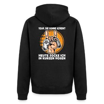 Die Sonne Scheint Heute Zocke Ich In Kurzen Hosen - Unisex Premium Bio Zip Hoodie - Schwarz - Hinten - Nico (187cm)