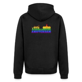 LGBT Pride Gay Amsterdam - Unisex Premium Bio Zip Hoodie - Schwarz - Hinten - Nico (187cm)