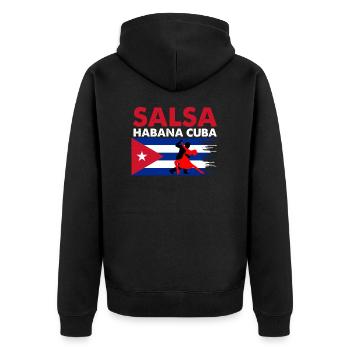 Salsa Havanna Kuba - Unisex Premium Bio Zip Hoodie - Schwarz - Hinten - Nico (187cm)