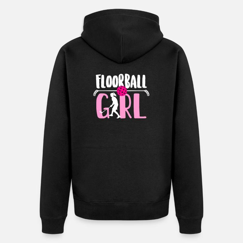 Floorball Mädchen - Unisex Premium Bio Zip Hoodie - Schwarz