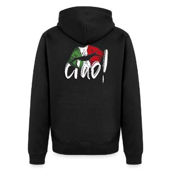 hallo - Unisex Premium Bio Zip Hoodie - Schwarz - Hinten - Nico (187cm)