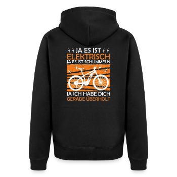 Elektrisches Fahrrad E-Bike Witz Fahrrad Geschenk - Unisex Premium Bio Zip Hoodie - Schwarz - Hinten - Nico (187cm)