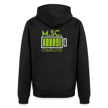 M.Sc. completed Master Graduation Saying Gift - Unisex Premium Organic Zip Hoodie - black - Back - Nico (187cm)