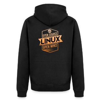 Linux Open Source Open Mind Betriebssystem - Unisex Premium Bio Zip Hoodie - Schwarz - Hinten - Nico (187cm)