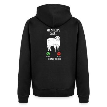 Schäfer Spruch meine Schafe rufen an Landwirt - Unisex Premium Bio Zip Hoodie - Schwarz - Hinten - Nico (187cm)