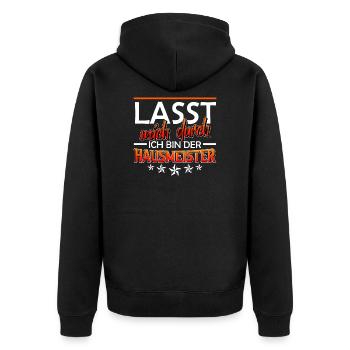 Hausmeister Spruch lasst mich durch Hausmeister - Unisex Premium Bio Zip Hoodie - Schwarz - Hinten - Nico (187cm)