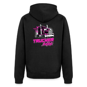 Trucker Babe LKW-Fahrerin Truck Fahrerin Geschenk - Unisex Premium Bio Zip Hoodie - Schwarz - Hinten - Nico (187cm)