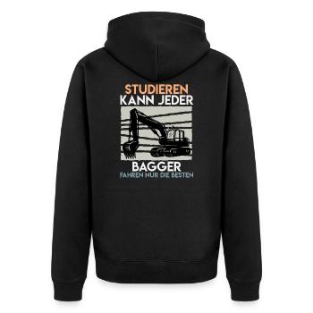 Baggerfahrer Spruch Studieren kann jeder Bagger - Unisex Premium Bio Zip Hoodie - Schwarz - Hinten - Nico (187cm)