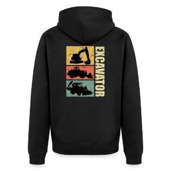 Road builder excavator driver excavator Retro Vintage - Unisex Premium Organic Zip Hoodie - black - Back - Nico (187cm)