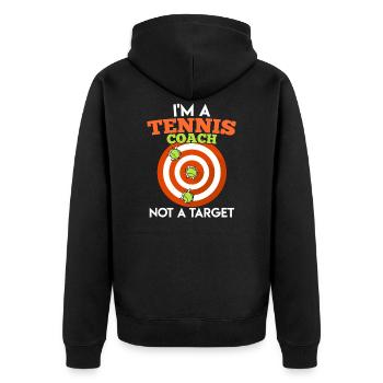 Tennistrainer und kein Ziel Tennis Trainer - Unisex Premium Bio Zip Hoodie - Schwarz - Hinten - Nico (187cm)