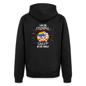 Ich bin das bunte Schaf in der Familie LGBT - Unisex Premium Bio Zip Hoodie - Schwarz - Hinten - Nico (187cm)