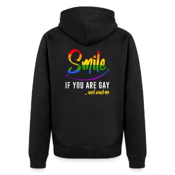 Schwulen Spruch Gay Lächle wenn du Schwul bist - Unisex Premium Bio Zip Hoodie - Schwarz - Hinten - Nico (187cm)