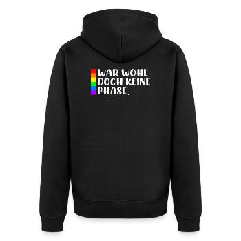 Schwulen Spruch War wohl doch keine Phase - Unisex Premium Bio Zip Hoodie - Schwarz - Hinten - Nico (187cm)
