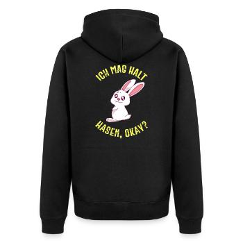 Ich mag halt Hasen, ok? Lustiger Kaninchen Spruch - Unisex Premium Bio Zip Hoodie - Schwarz - Hinten - Nico (187cm)