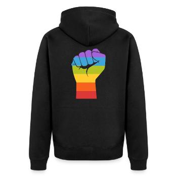Gay Pride LGBT Schwulen Faust Hand Homosexuell - Unisex Premium Bio Zip Hoodie - Schwarz - Hinten - Nico (187cm)