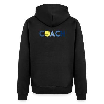 Tennis Coach Tennistrainer Schriftzug Tennisball - Unisex Premium Bio Zip Hoodie - Schwarz - Hinten - Nico (187cm)