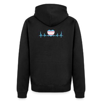 Trans Herzschlag Herzfrequenz Herz Liebe LGBT - Unisex Premium Bio Zip Hoodie - Schwarz - Hinten - Nico (187cm)