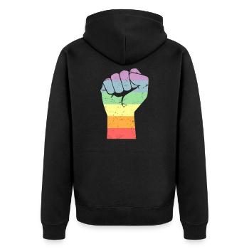 LGBT Pride Gay Geschenk Schwulen Regenbogen - Unisex Premium Bio Zip Hoodie - Schwarz - Hinten - Nico (187cm)