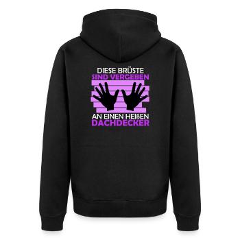 Dachdecker Frau Brüste an Dachdecker vergeben - Unisex Premium Bio Zip Hoodie - Schwarz - Hinten - Nico (187cm)
