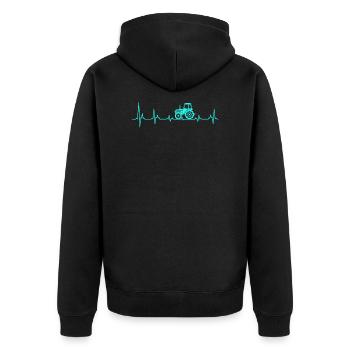 Landwirt Geschenk Trekker Herzschlag Herzlinie - Unisex Premium Bio Zip Hoodie - Schwarz - Hinten - Nico (187cm)
