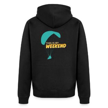 Gleitschirmflieger Spruch This is my Weekend - Unisex Premium Bio Zip Hoodie - Schwarz - Hinten - Nico (187cm)