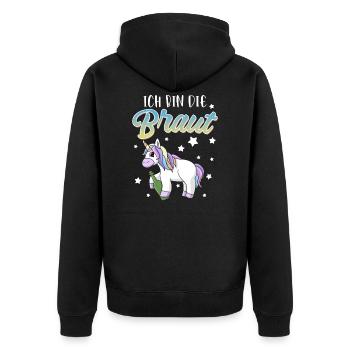 Ich bin die Braut Junggesellin Einhorn - Unisex Premium Bio Zip Hoodie - Schwarz - Hinten - Nico (187cm)