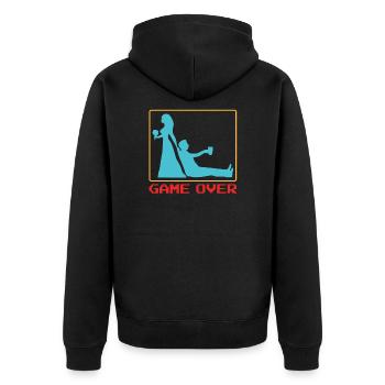 Junggeselle Junggesellenabschied Gamer Spruch - Unisex Premium Bio Zip Hoodie - Schwarz - Hinten - Nico (187cm)