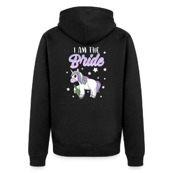 Junggesllin wird zur Braut Party Spruch - Unisex Premium Bio Zip Hoodie - Schwarz - Hinten - Nico (187cm)