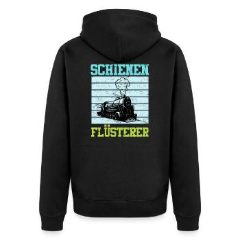 Modelleisenbahn Modellbauer Spruch Gleise - Unisex Premium Bio Zip Hoodie - Schwarz - Hinten - Nico (187cm)