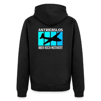 Piloten Spruch Segelflugzeug Antriebslos aber - Unisex Premium Bio Zip Hoodie - Schwarz - Hinten - Nico (187cm)