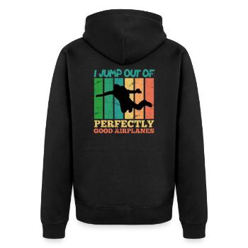 Fallschirm Springer Flugzeug Spruch Vintage - Unisex Premium Bio Zip Hoodie - Schwarz - Hinten - Nico (187cm)