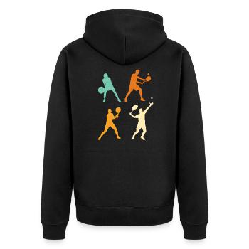 Tennis Silhouette Tennis Geschenk für Männer - Unisex Premium Bio Zip Hoodie - Schwarz - Hinten - Nico (187cm)