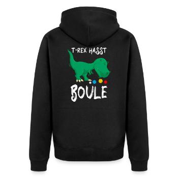Lustiger Boule Spruch TRex hasst Boule Boccia - Unisex Premium Bio Zip Hoodie - Schwarz - Hinten - Nico (187cm)