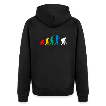 Boule Affen Mensch Evolution Boccia Spieler - Unisex Premium Bio Zip Hoodie - Schwarz - Hinten - Nico (187cm)