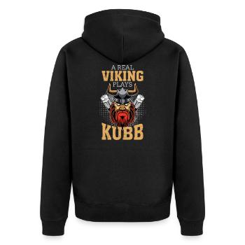 Kubb Spruch ein echter Wikinger spielt Kubb - Unisex Premium Bio Zip Hoodie - Schwarz - Hinten - Nico (187cm)